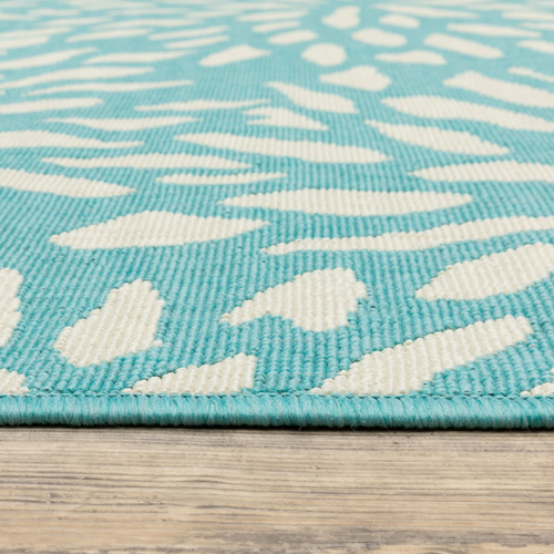 8' X 11' Blue and Ivory Floral Stain Resistant Indoor Outdoor Area Rug