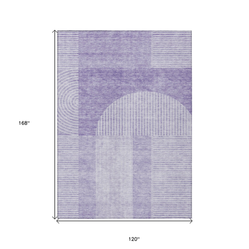 10' X 14' Lavender And Purple Geometric Washable Indoor Outdoor Area Rug