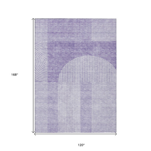 10' X 14' Lavender And Purple Geometric Washable Indoor Outdoor Area Rug