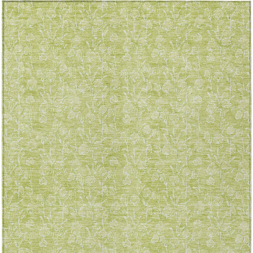 9' X 12' Artichoke Green And Ivory Floral Washable Indoor Outdoor Area Rug
