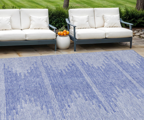 10' X 14' Denim Blue And Ivory Abstract Washable Indoor Outdoor Area Rug