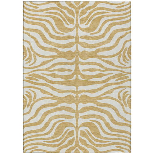 9' X 12' Gold And Ivory Animal Print Washable Indoor Outdoor Area Rug