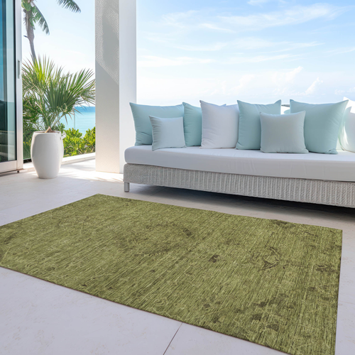 9' X 12' Olive Green And Brown Floral Washable Indoor Outdoor Area Rug