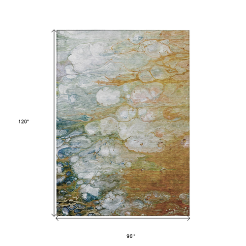 8' X 10' Orange Abstract Washable Indoor Outdoor Area Rug