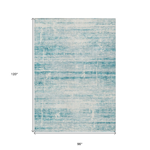 8' X 10' Teal Blue Aqua And Ivory Abstract Washable Indoor Outdoor Area Rug - Teal Blue, Aqua, Ivory