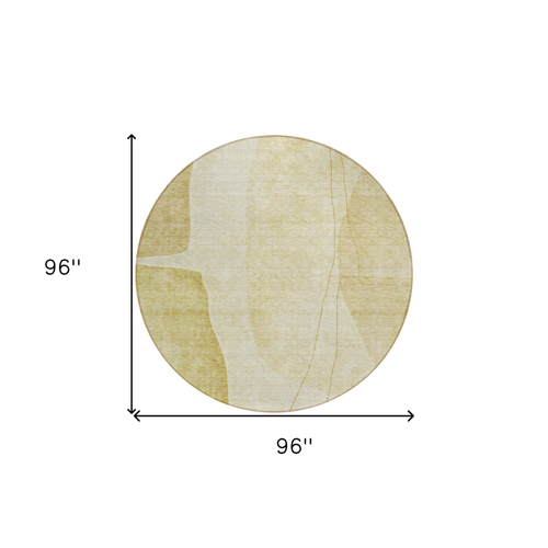 8' Gold Wheat And Beige Round Abstract Washable Indoor Outdoor Area Rug