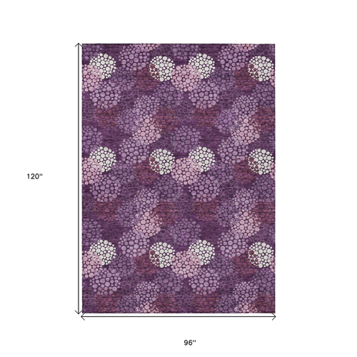 8' X 10' Eggplant Lavender And Ivory Polka Dot Washable Indoor Outdoor Area Rug