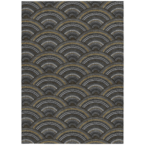 10' X 14' Black Ivory And Gold Geometric Washable Indoor Outdoor Area Rug