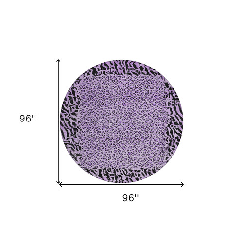 8' Purple Round Animal Print Washable Indoor Outdoor Area Rug