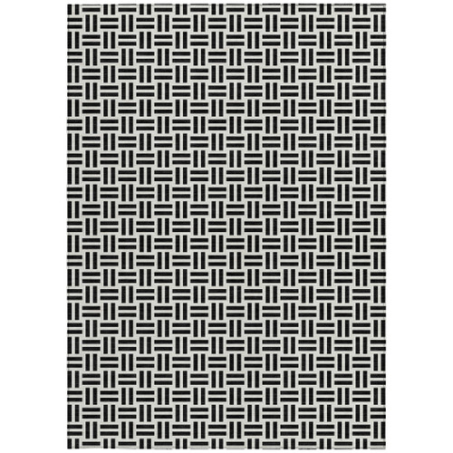 10' X 14' Black And Ivory Geometric Washable Indoor Outdoor Area Rug
