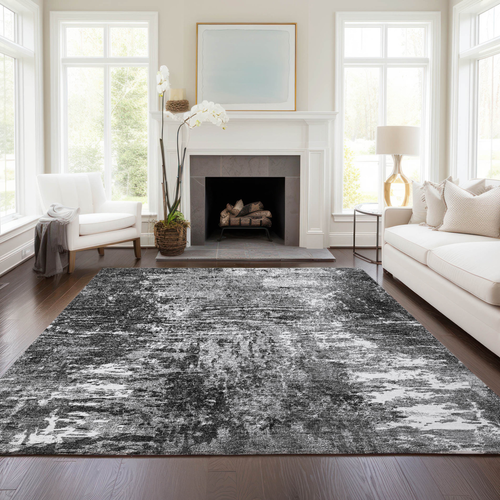 8' X 10' Gray Charcoal And Silver Abstract Washable Indoor Outdoor Area Rug