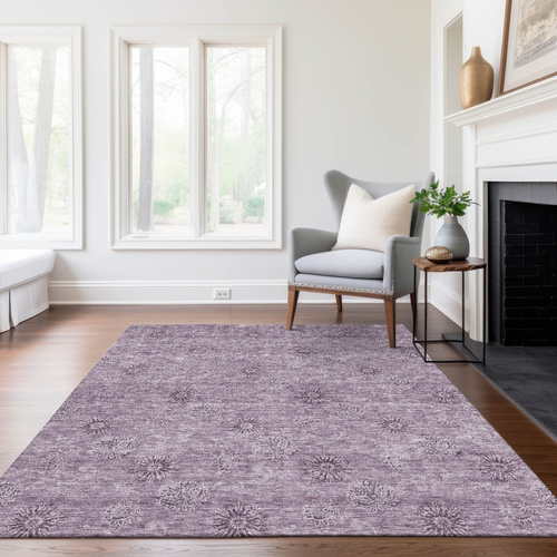 8' X 10' Plum And Purple Floral Washable Indoor Outdoor Area Rug