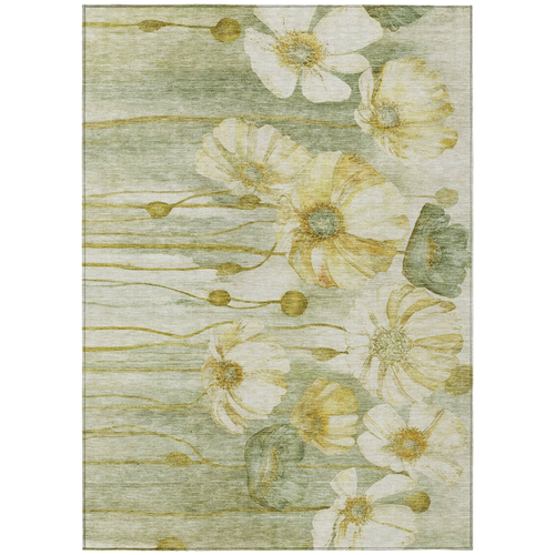 10' X 14' Sage Fern Green And Ivory Floral Washable Indoor Outdoor Area Rug
