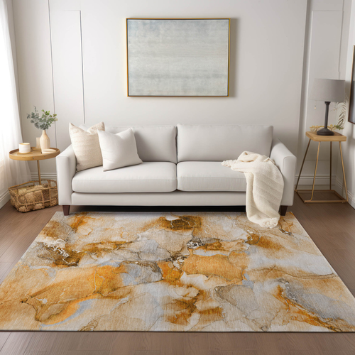 10' X 14' Orange and Ivory Abstract Washable Indoor Outdoor Area Rug