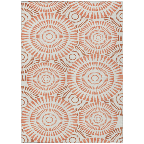 8' X 10' Coral And Ivory Geometric Washable Indoor Outdoor Area Rug