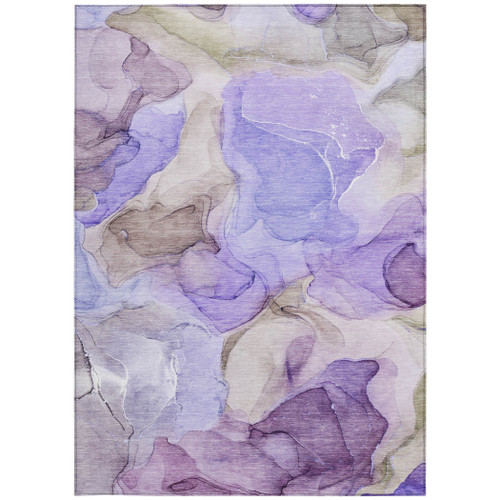 9' X 12' Gray and Purple Abstract Washable Non Skid Indoor Outdoor Area Rug