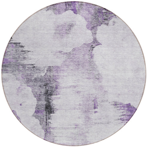 8' Purple Lavender And Gray Round Abstract Washable Indoor Outdoor Area Rug