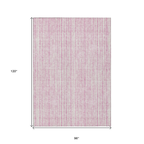 8' X 10' Pink And Ivory Striped Washable Indoor Outdoor Area Rug