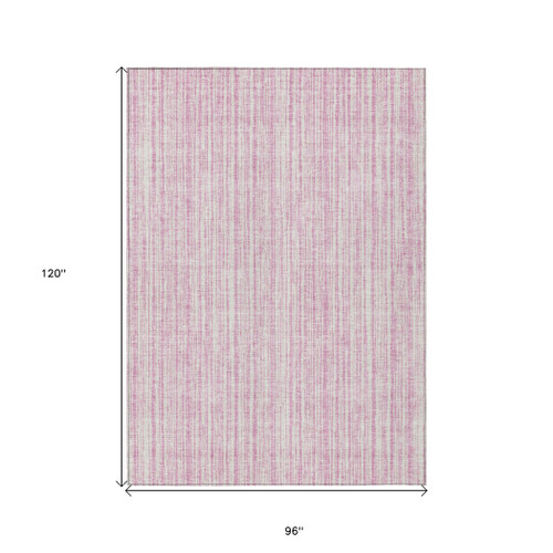8' X 10' Pink And Ivory Striped Washable Indoor Outdoor Area Rug
