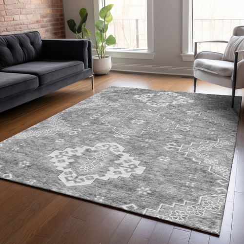 10' X 14' Gray And Ivory Medallion Washable Indoor Outdoor Area Rug
