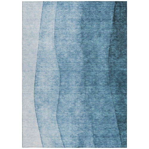 8' X 10' Denim Blue And Navy Blue Ombre Washable Indoor Outdoor Area Rug