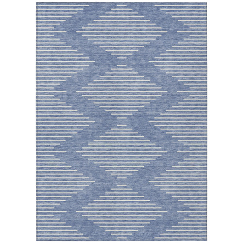 10' X 14' Denim Blue And Ivory Geometric Washable Indoor Outdoor Area Rug