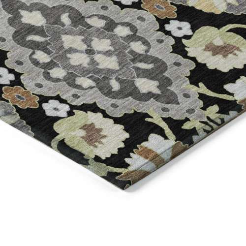 10' X 14' Black Gray And Brown Oriental Washable Indoor Outdoor Area Rug