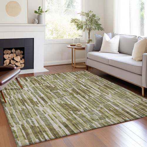 9' X 12' Olive Green Brown And Beige Abstract Washable Indoor Outdoor Area Rug
