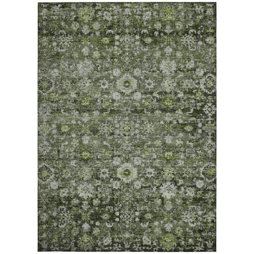 9' X 12' Green And Olive Green Oriental Washable Indoor Outdoor Area Rug