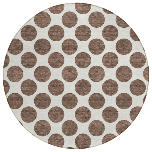 8' Brown And Ivory Round Polka Dot Washable Indoor Outdoor Area Rug