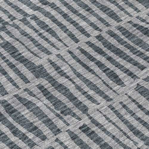 8' Charcoal And Gray Round Striped Washable Indoor Outdoor Area Rug