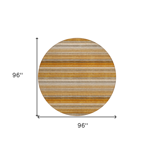 8' Round Brown and Orange Round Striped Washable Non Skid Indoor Outdoor Area Rug
