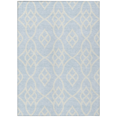 9' X 12' Sky Blue And Ivory Trellis Washable Indoor Outdoor Area Rug