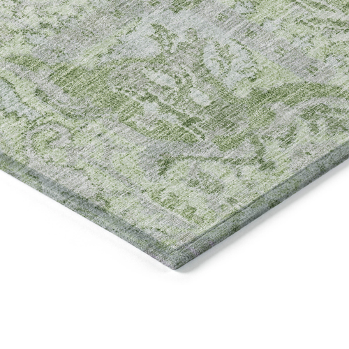 9' X 12' Mint Green And Gray Damask Washable Indoor Outdoor Area Rug