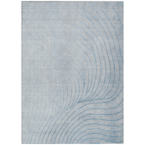 9' X 12' Sky Blue And Silver Abstract Washable Indoor Outdoor Area Rug