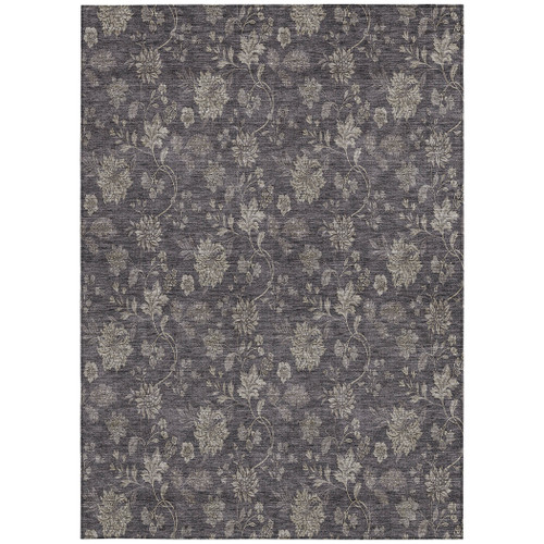 8' X 10' Taupe And Beige Floral Washable Indoor Outdoor Area Rug