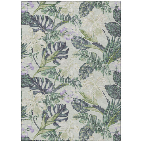 10' X 14' Artichoke Green Lavender And Ivory Botanical Leaves Washable Indoor Outdoor Area Rug
