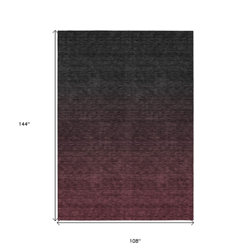 9' X 12' Merlot And Charcoal Abstract Washable Indoor Outdoor Area Rug