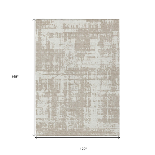 10' X 14' Taupe And Ivory Abstract Washable Indoor Outdoor Area Rug
