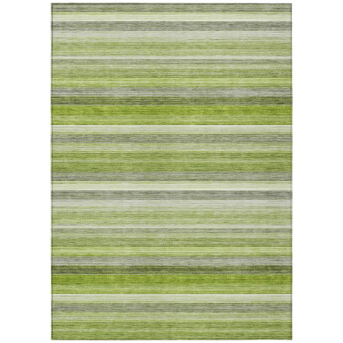 9' X 12' Fern Green Striped Washable Non Skid Indoor Outdoor Area Rug