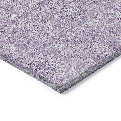 9' X 12' Lavender Lilac And Ivory Floral Washable Indoor Outdoor Area Rug