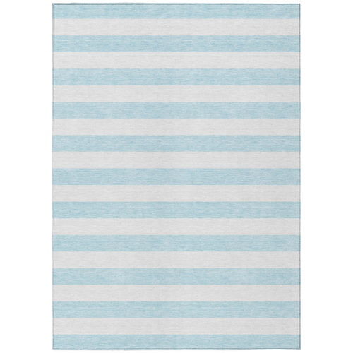 8' X 10' Blue and White Striped Washable Indoor Outdoor Area Rug