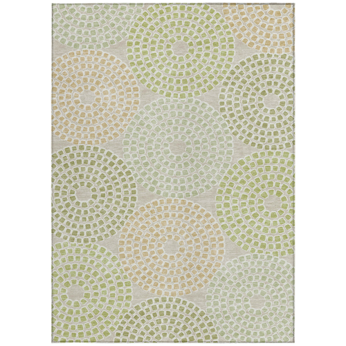 10' X 14' Artichoke Green And Brown Geometric Washable Indoor Outdoor Area Rug