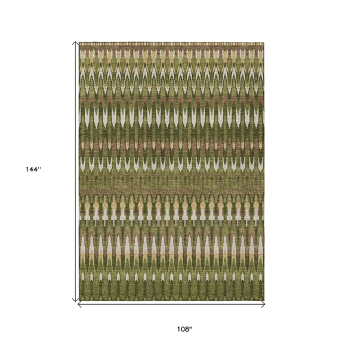 9' X 12' Olive Green Brown And Gold Southwestern Washable Indoor Outdoor Area Rug