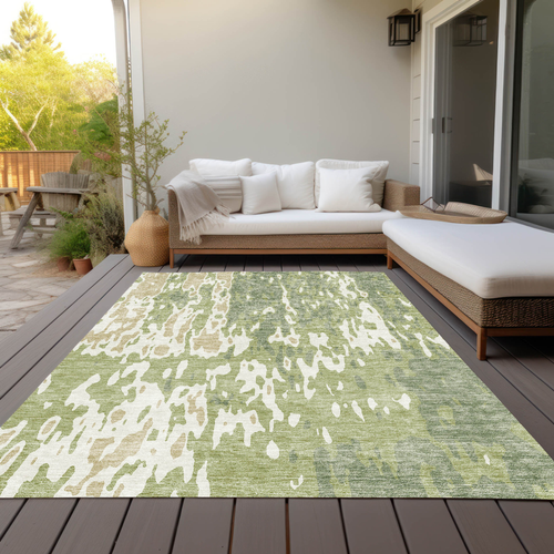 8' X 10' Sage And Ivory Abstract Washable Indoor Outdoor Area Rug