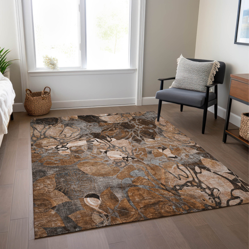 10' X 14' Chocolate Terracotta and Ivory Abstract Washable Indoor Outdoor Area Rug