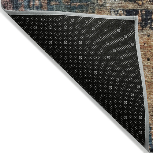 9' X 12' Teal Blue Black And Copper Abstract Washable Indoor Outdoor Area Rug