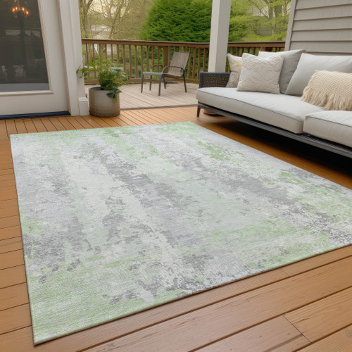 10' X 14' Artichoke Green And Ivory Abstract Washable Indoor Outdoor Area Rug - Artichoke Green, Ivory