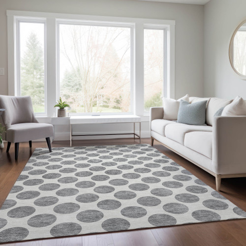 10' X 14' Gray And Ivory Polka Dot Washable Indoor Outdoor Area Rug