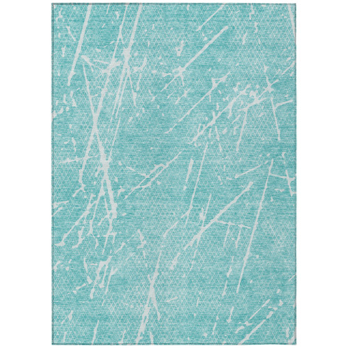 9' X 12' Teal Blue And Ivory Abstract Washable Indoor Outdoor Area Rug